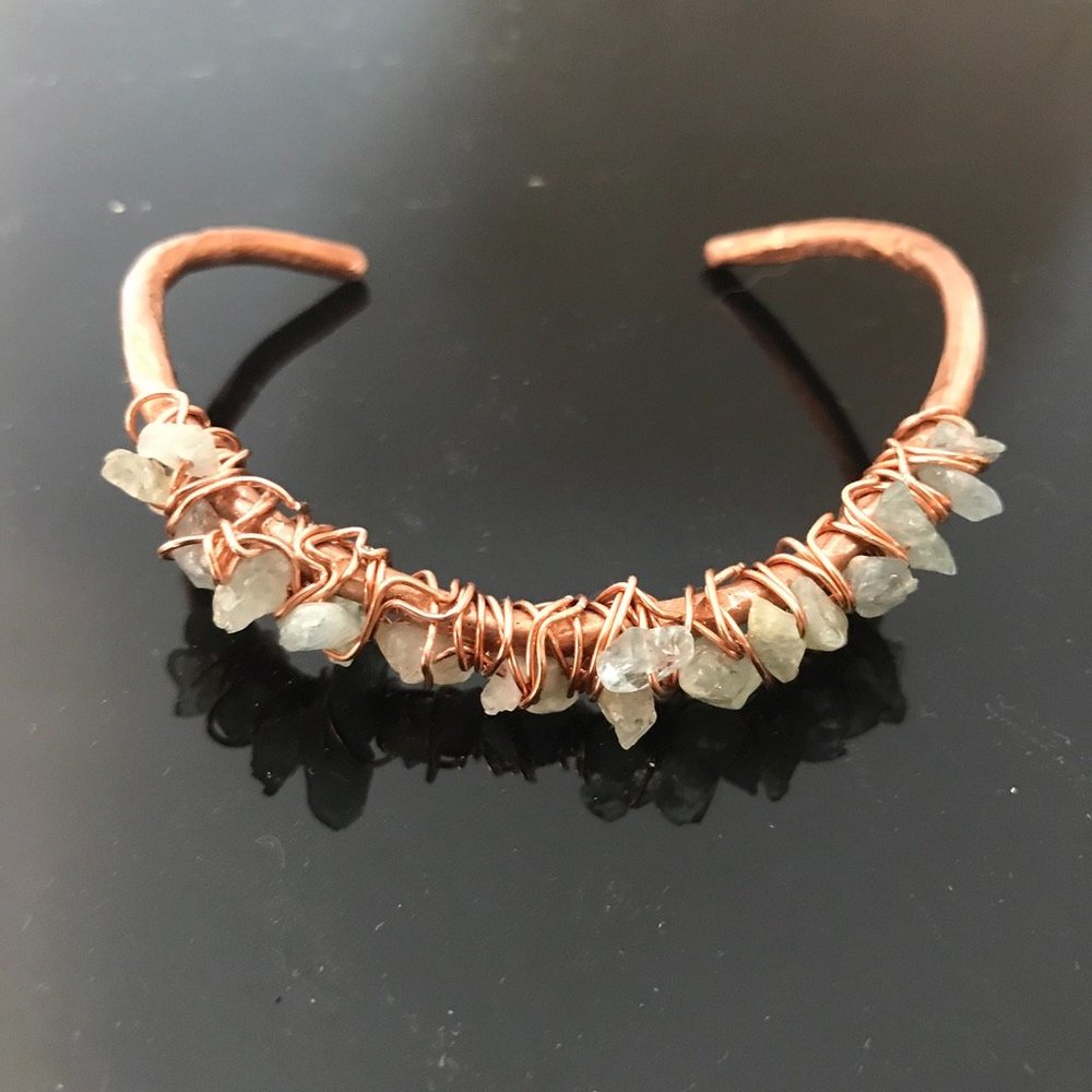 Genuine Aquamarine Gemstone Copper Cuff Bracelet - Picture 3 of 8